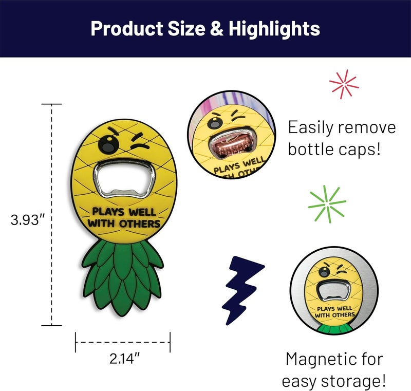 GOOFBALLS Funny Magnetic Bottle Opener – Beer Opener with Hilarious Saying – Strong Magnet for Fridge or Man Cave – Great Gag Gift for Beer Lovers, Dads, Friends - Upside Down Pineapple - Image 3